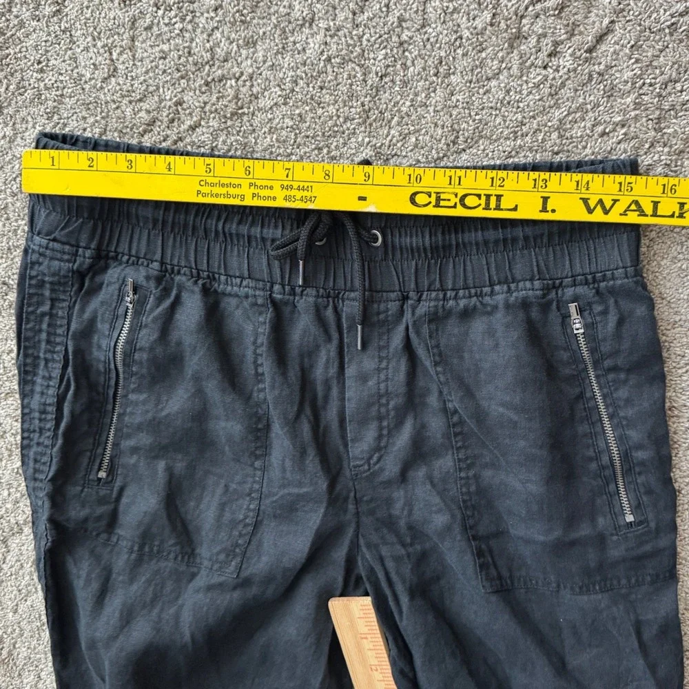 Athleta Cabo Linen Jogger Black Pants Size 10 Athleisure Coastal Travel Beach
